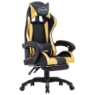 Gaming-Stuhl mit Fußstütze Golden und Schwarz Kunstleder (Farbe: Gold)