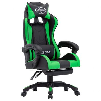 Gaming-Stuhl mit Fußstütze Grün und Schwarz Kunstleder (Farbe: Grün)