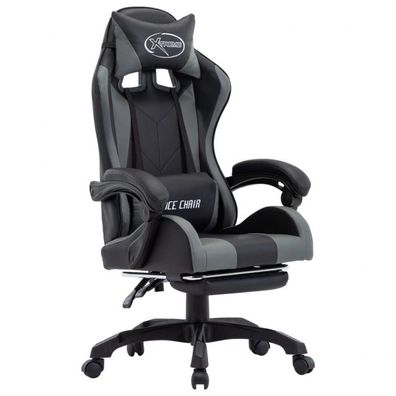 Gaming-Stuhl mit Fußstütze Grau und Schwarz Kunstleder (Farbe: Grau)