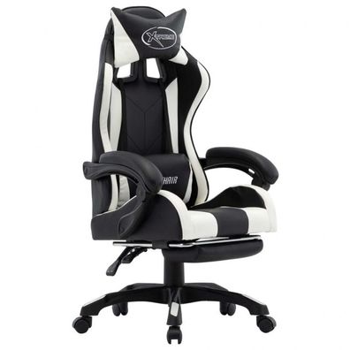 Gaming-Stuhl mit Fußstütze Weiß und Schwarz Kunstleder (Farbe: Weiß)