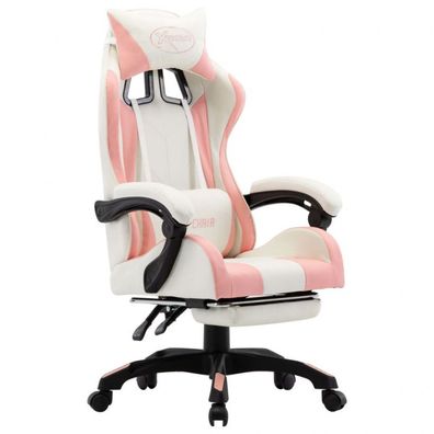 Gaming-Stuhl mit Fußstütze Rosa und Weiß Kunstleder (Farbe: Rosa)