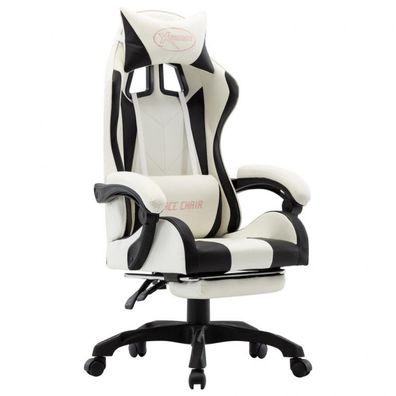 Gaming-Stuhl mit Fußstütze Schwarz und Weiß Kunstleder (Farbe: Schwarz)