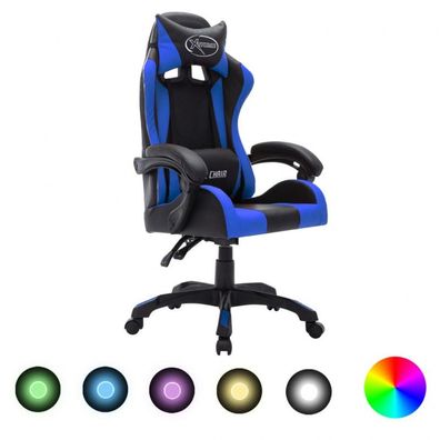 Gaming-Stuhl mit RGB LED-Leuchten Blau und Schwarz Kunstleder (Farbe: Mehrfarbig)