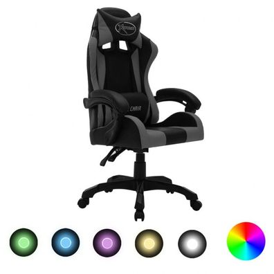 Gaming-Stuhl mit RGB LED-Leuchten Grau und Schwarz Kunstleder (Farbe: Mehrfarbig)