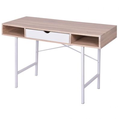 Schreibtisch mit 1 Schublade Eiche und Weiß (Farbe: Mehrfarbig)