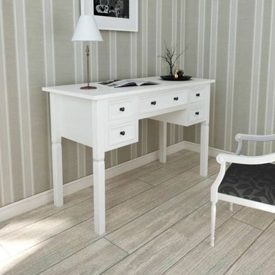 Weißer Schreibtisch mit 5 Schubladen (Farbe: Weiß)