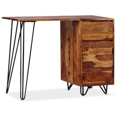 Schreibtisch mit 1 Schublade und 1 Schrank Massivholz (Farbe: Braun)