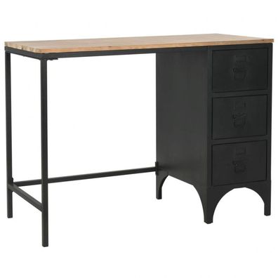 Einzelsockel Schreibtisch Massivholz und Stahl 100x50x76 cm (Farbe: Schwarz)