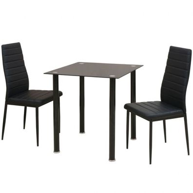 3-tlg. Essgruppe Esstisch mit Stühlen Schwarz (Farbe: Schwarz)