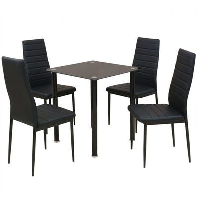 5-tlg. Essgruppe Esstisch mit Stühlen Schwarz (Farbe: Schwarz)