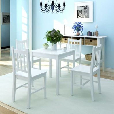 Fünfteiliges Esstisch-Set Pinienholz Weiß (Farbe: Weiß)