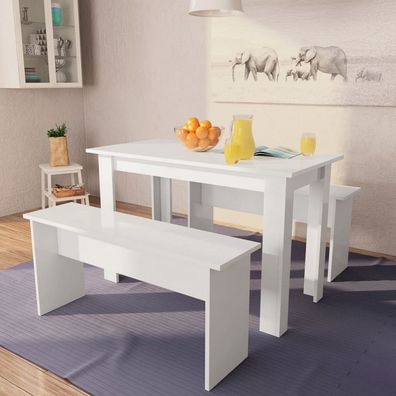 3-tlg. Essgruppe Tisch und Bänke Spanplatte Weiß (Farbe: Weiß)