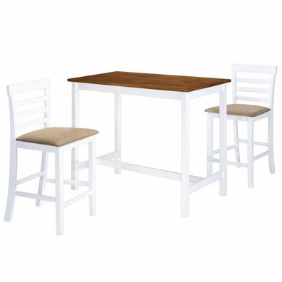 Bartisch mit Stühlen 3-tlg. Massivholz Braun und Weiß (Farbe: Mehrfarbig)