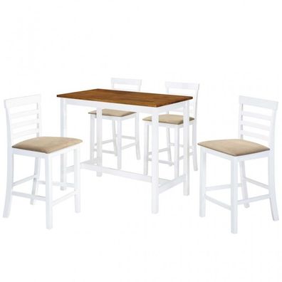 Bartisch mit Stühlen 5-tlg. Massivholz Braun und Weiß (Farbe: Mehrfarbig)