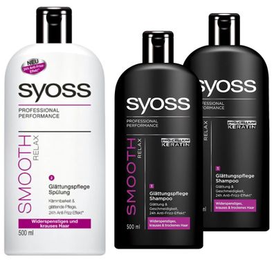 Syoss Shampoo + Glättunspflege Spülung Smooth Relax 9 er Pack (9 x 500 ml)