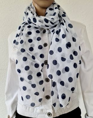 Blogger Italy Schal Tuch Seide/ Baumwolle asymetrisch große Punkte Weiß/ Blau