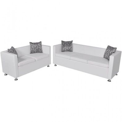 Sofa-Set Kunstleder 3-Sitzer + 2-Sitzer Weiß (Farbe: Weiß)