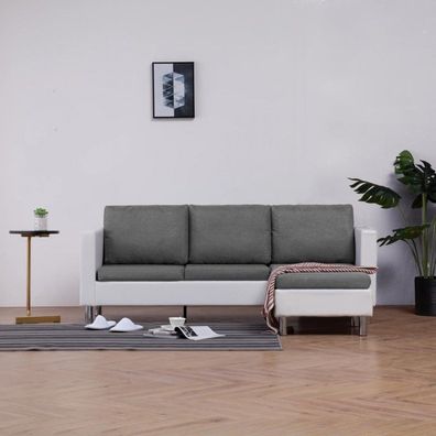 3-Sitzer-Sofa mit Kissen Weiß Kunstleder (Farbe: Weiß)