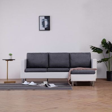 3-Sitzer-Sofa mit Kissen Weiß Kunstleder (Farbe: Weiß)