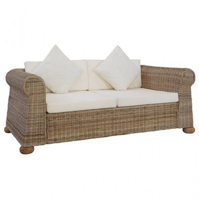 2-Sitzer-Sofa mit Auflagen Natur Rattan (Farbe: Braun)