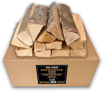 10 Kg PINI Brennholz Buche ca. 30-33 cm ofenfertig für Kamin Grill Feuerschale Ofen