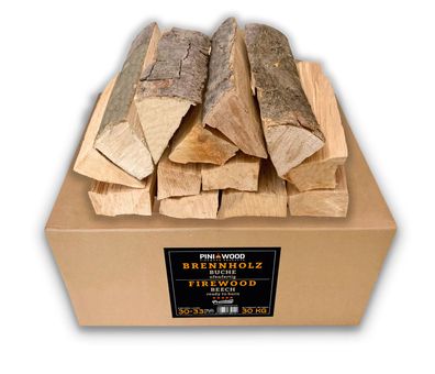 30 Kg PINI Brennholz Buche 30-33 cm ofenfertig für Kamin Grill Feuerschale Ofen