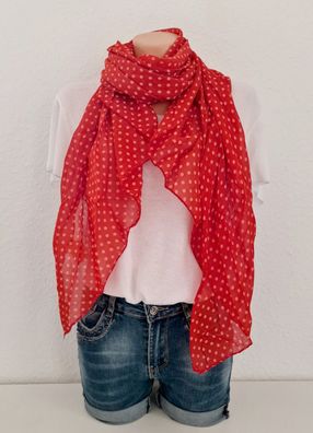Blogger Italy Schal Tuch Seide/ Baumwolle asymetrisch mittelgroße Punkte Rot