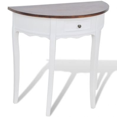 Konsolentisch mit Schublade und Brauner Tischplatte Halbrund (Farbe: Weiß)
