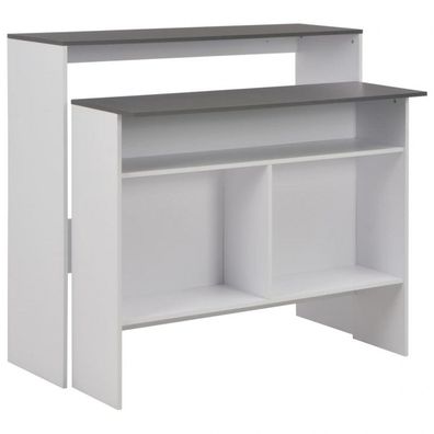 Bartisch mit 2 Tischplatten Weiß und Grau 130 x 40 x 120 cm (Farbe: Weiß)
