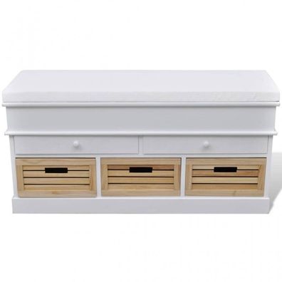 Flurbank mit Stauraum und Sitzpolster Weiß 2 Schubladen 3 Kisten (Farbe: Weiß)