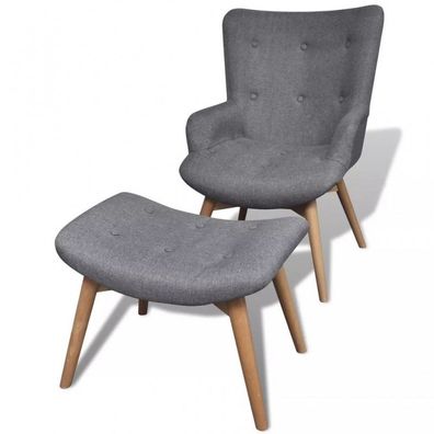 Sessel mit Fußhocker Grau Stoff (Farbe: Grau)