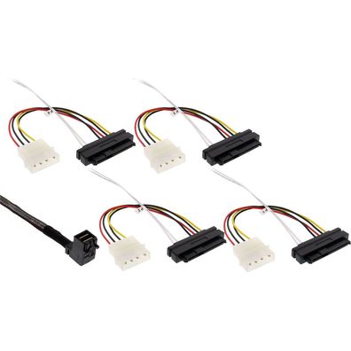 InLine® Mini SAS HD Kabel, SFF-8643 gewinkelt zu 4x SFF-8482 (29-pol.) + Strom, 1m, s