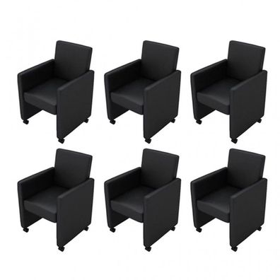 Esszimmerstühle 6 Stk. Schwarz Kunstleder (Farbe: Schwarz)