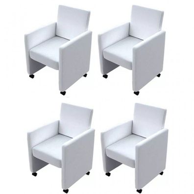 Esszimmerstühle 4 Stk. Weiß Kunstleder (Farbe: Weiß)