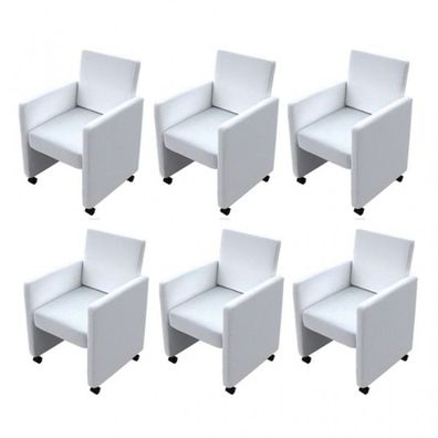 Esszimmerstühle 6 Stk. Weiß Kunstleder (Farbe: Weiß)