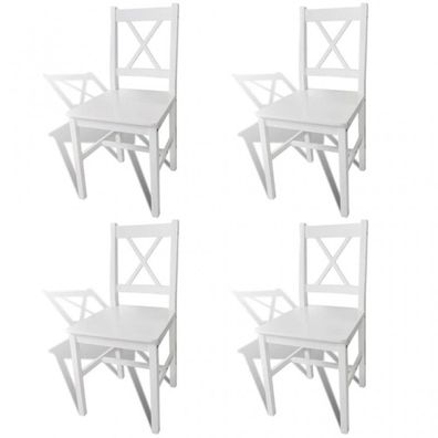 Esszimmerstühle 4 Stk. Weiß Kiefernholz (Farbe: Weiß)