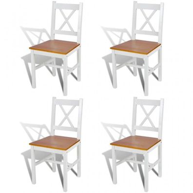 Esszimmerstühle 4 Stk. Weiß Kiefernholz (Farbe: Braun)