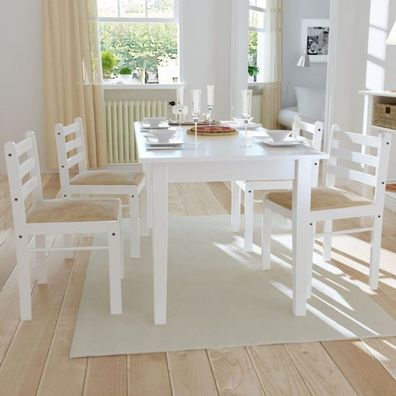 Esszimmerstühle 4 Stk. Weiß Gummibaum Massivholz und Samt (Farbe: Weiß)