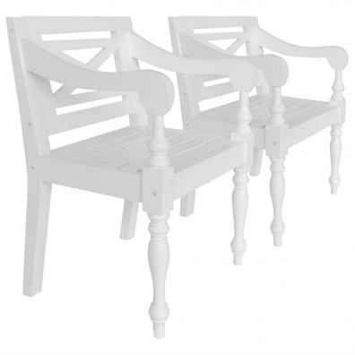 Batavia-Stühle 2 Stk. Weiß Mahagoni Massivholz (Farbe: Weiß)