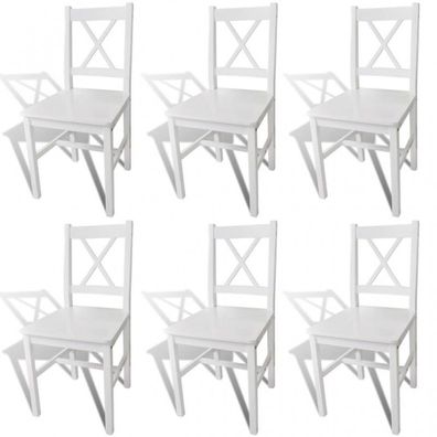Esszimmerstühle 6 Stk. Weiß Kiefernholz (Farbe: Weiß)