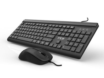 INCA Tastatur IMK-377 Corded Set Silent Tasten USB Tastatur & Maus Set schwarz