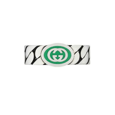 Gucci – YBC701612001 – Ineinandergreifender G-Ring aus Sterlingsilber und grüner Emai