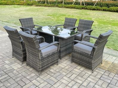 Fimous Outdoor Rattan Gartenmöbel Essplatz Tisch und Stuhl Set Wicker 6 Stéhle