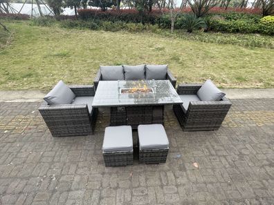 Fimous Outdoor PE Rattan Gartenmöbel Gas Feuergrube Esstisch Lounge Sofa