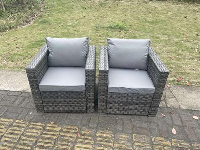Fimous 2-teiliges Rattan Arm Sofa Stuhl Gartenmöbel im Freien mit Sitzkissen
