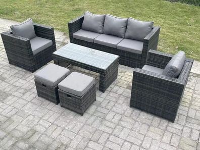 Fimous Lounge Rattan Sofa Set Outdoor Gartenmöbel Länger rechteckiger Couchtisch