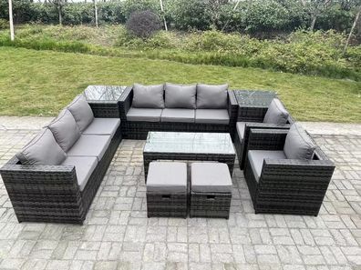 Fimous Rattan Gartenmöbel Lounge Sofa Set im Freien mit 2-Hocker