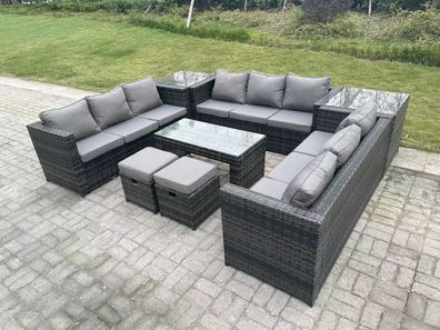Fimous Rattan Gartenmöbel Lounge Sofa Set im Freien mit 2 Hocker