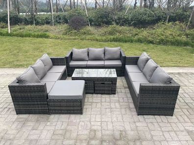 Fimous Rattan Gartenmöbel Lounge Sofa Set im Freien mit Großer Fußhocker