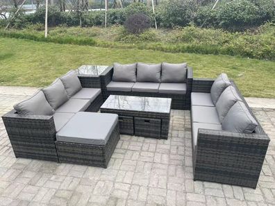 Fimous Rattan-Gartenmöbel-Lounge-Sofa-Set im Freien mit Hocker Beistelltisch